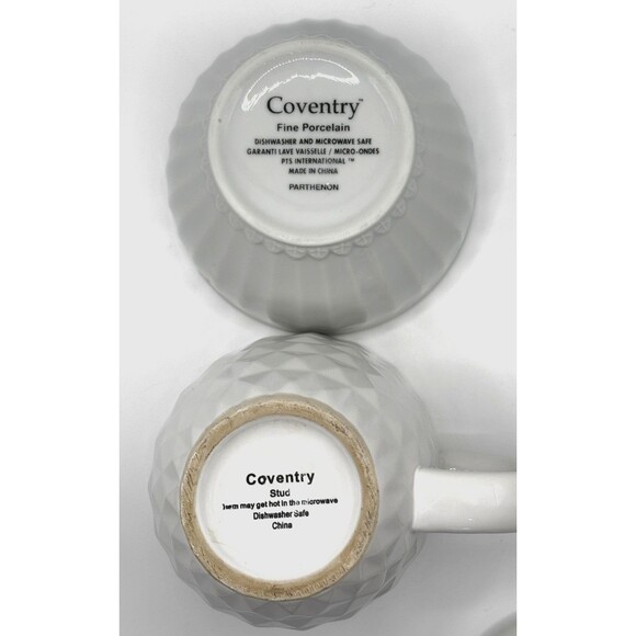 Coventry Fine Porcelain Parthenon Sugar Bowl w/ Lid & Coffee Mug Set White - Picture 6 of 15